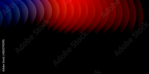 Neon ribbed fractal glass 3d background. Holographic vertical stripe pattern with vibrant purple blue yellow gradient. Abstract black bg, iridescent texture lines in radiant colors. 3D illustration	
