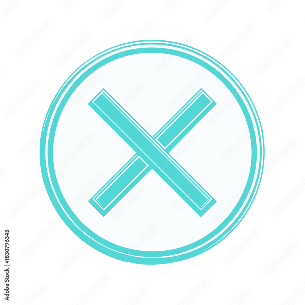 Fototapeta premium Teal X cross symbol in a circle for error delete or wrong decision icon graphic