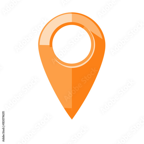 Orange location pin pointer, marker icon, graphic design element, direction