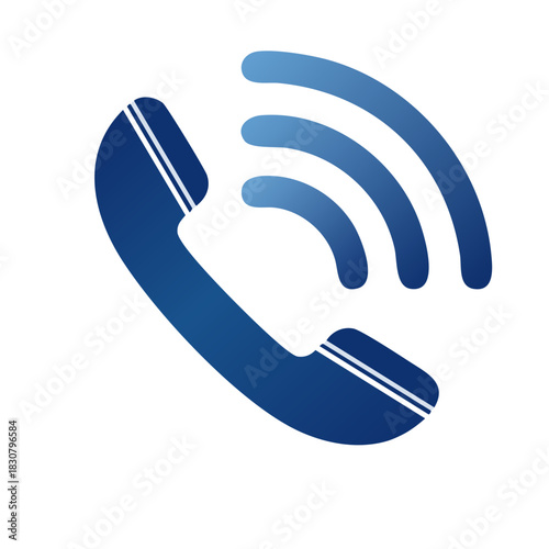 Blue phone ringing icon, a classic telephone handset with call signal waves