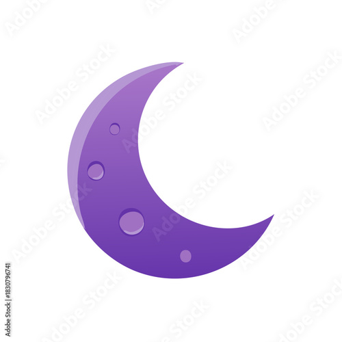Abstract purple crescent moon with craters illustration
