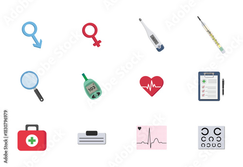 Vector illustration of hospital instruments and medical equipment. Medical supplies set