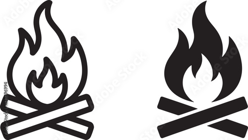 Two Campfire Icons One Outline One Solid On White Background bonfire wood