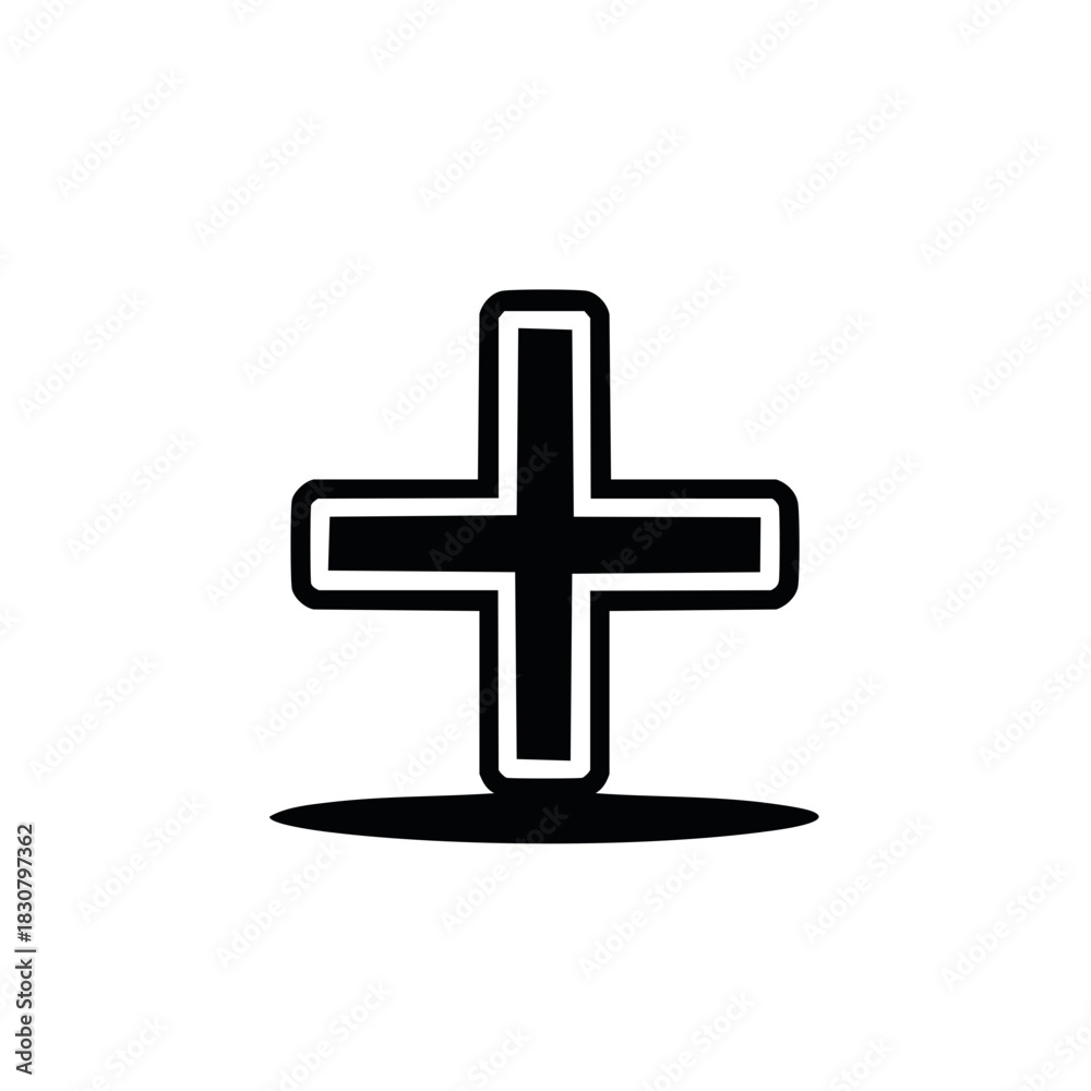 Fototapeta premium Black Plus Sign on White Background, Simple Graphic Symbol for Medical, Mathematics, Addition
