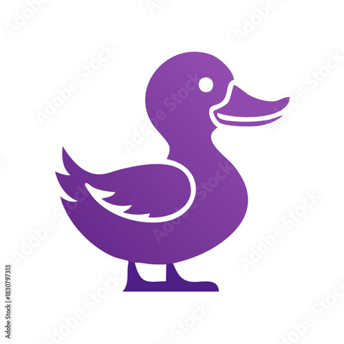 Stylized purple duck icon illustration standing in profile simple graphic design animal waterfowl bird mascot concept