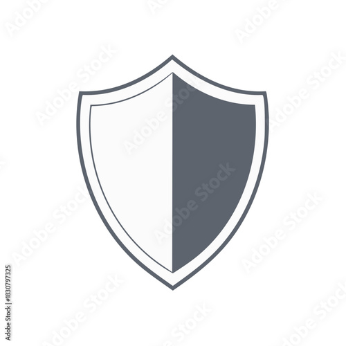 Simple shield icon divided in half with white and grey colors symbolizing protection and security