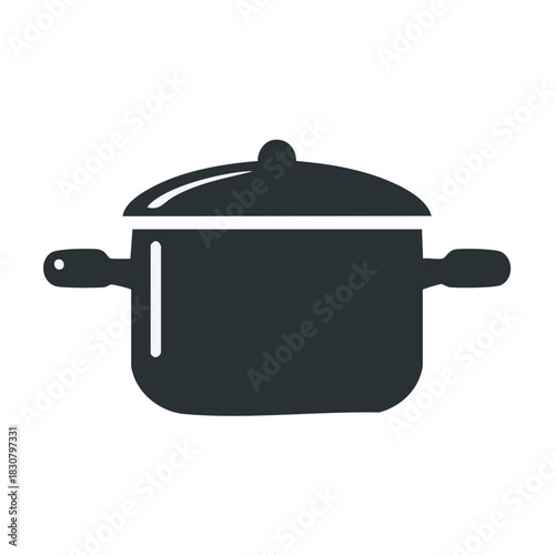 Black cooking pot with handles and lid simple clean illustration for recipes and culinary concepts