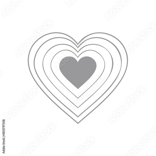 Concentric gray heart symbol with radiating outlines on a clean white background