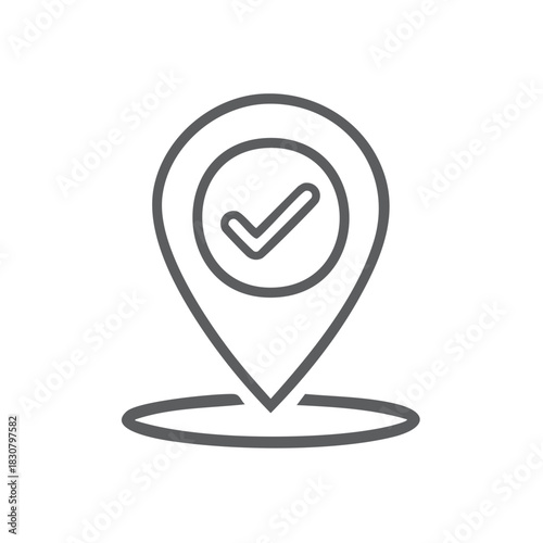 Location marker with checkmark symbol inside a circle representing confirmation or approval