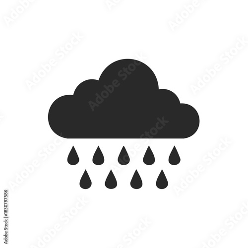 Dark cloud with falling raindrops representing weather forecast or rainy conditions icon