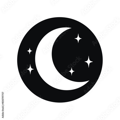 Minimalist Crescent Moon and Four Stars Night Sky Icon Vector Illustration