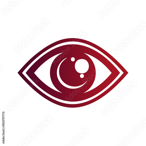 Eye symbol with gradient red color representing vision, oversight, monitoring, security, intelligence or perspective.