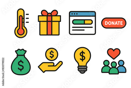 Charity and donation icons for fundraising and philanthropy design projects