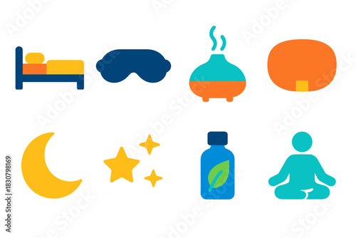 Relaxation and meditation symbols for nighttime tranquility and wellness design
