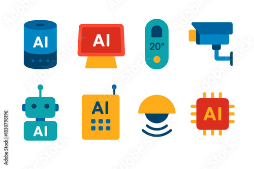 Artificial intelligence technology icons set for digital innovation