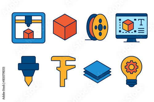 Technology and innovation concepts featuring 3d printing and design elements