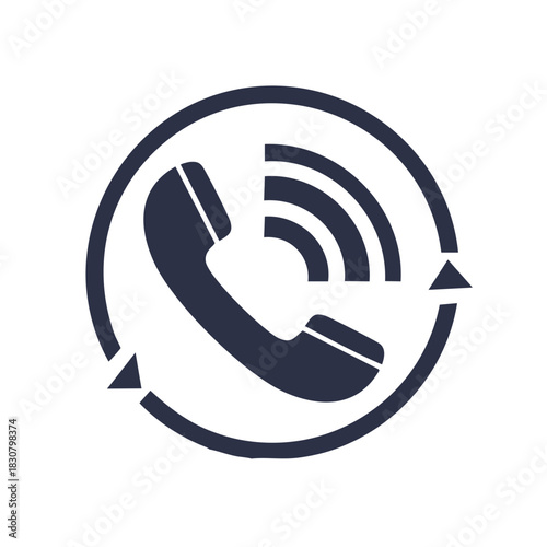 Abstract phone receiver icon with signal waves, round arrow symbol representing contact or customer service