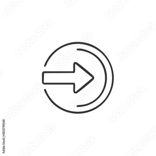 Arrow pointing right within a circle, simple linear design element