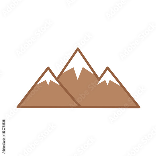 Three stylized brown mountain peaks with white snowcaps simple icon graphic