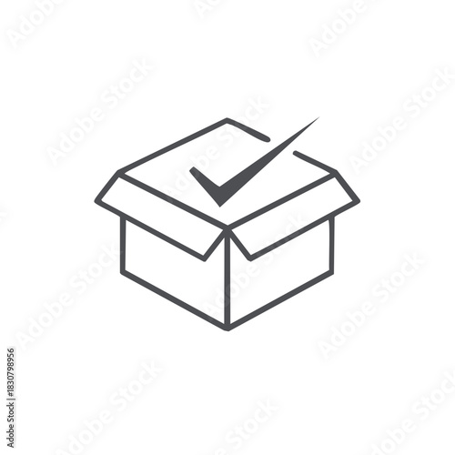 Open cardboard box with a check mark symbol indicating approval or completion