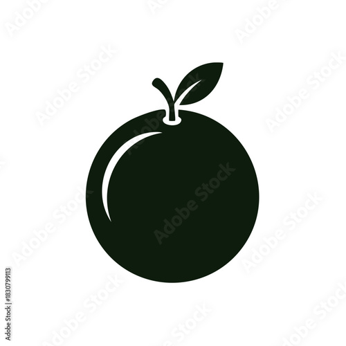 Orange fruit with leaves, black silhouette, vector illustration