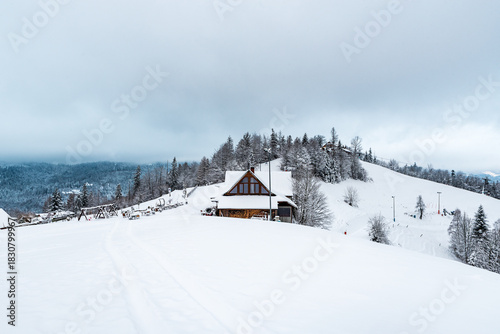 Fototapeta Naklejka Na Ścianę i Meble -  Winter on Cienkow in Beskid Slaski mountains in Poland