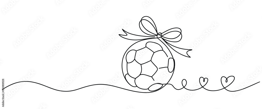 Obraz premium Minimalist Line Art of a Soccer Ball with a Ribbon and Hearts football sport