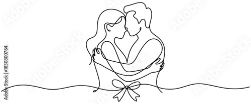 Romantic one-line couple illustration showing intimate embrace in minimalist style