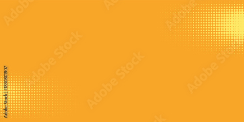 Yellow halftone pattern. Retro comic gradient background. Bright orange pixelated dotted texture overlay.