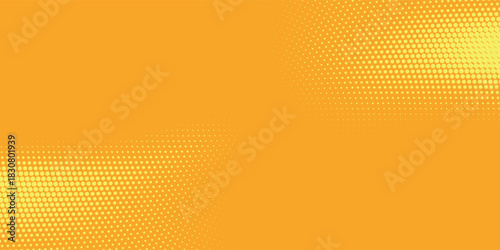 Yellow halftone pattern. Retro comic gradient background. Bright orange pixelated dotted texture overlay.