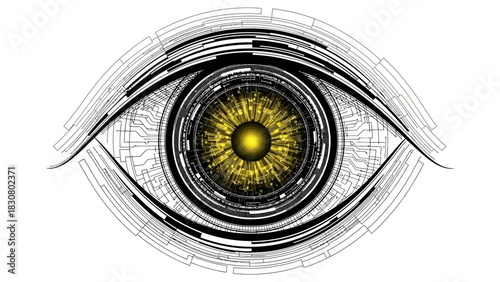 Futuristic eye symbol glowing with digital technology, perfect for cybersecurity, AI, or cutting-edge tech concepts, a modern symbol of innovation