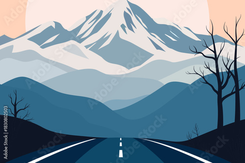 Tree, Stone, Rocks, Mountain Peak, Road, Moon, Sky, Sunset, Success, Business, Mountain, Road, Mindset, Artwork, Vector
