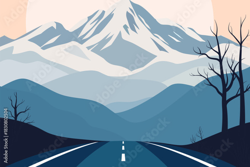 Tree, Stone, Rocks, Mountain Peak, Road, Moon, Sky, Sunset, Success, Business, Mountain, Road, Mindset, Artwork, Vector
