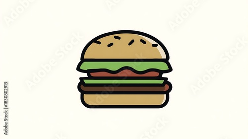 Minimalist burger logo, simple line art illustration of a burger 