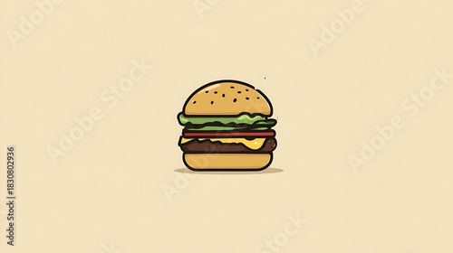 Minimalist burger logo, simple line art illustration of a burger 