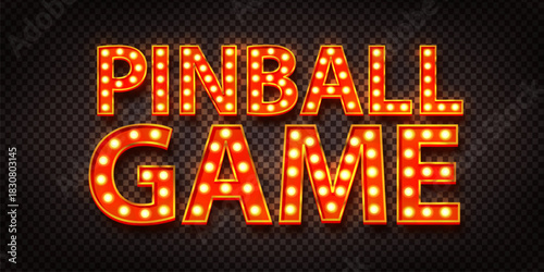 Vector neon marquee text of Pinball Game isolated on the transparent background.
