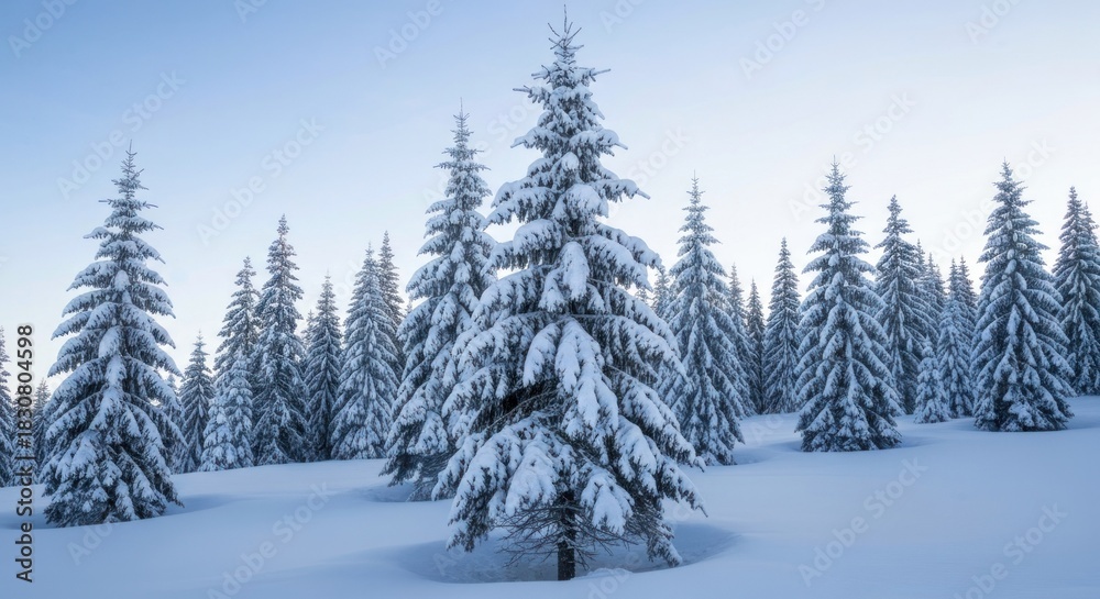 Naklejka premium Snowy fir trees in a winter landscape