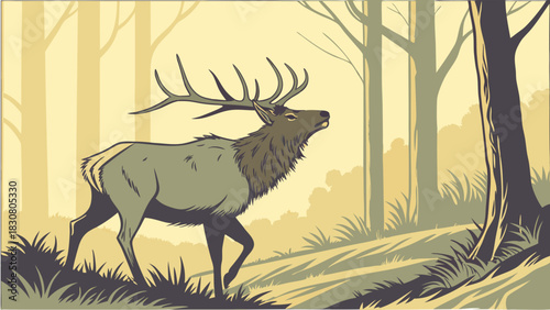 Majestic Elk Walking Through Sunlit Forest, Symbolizing Nature, Wildlife, and Outdoor Adventure for Travel, Conservation, and Lifestyle Content