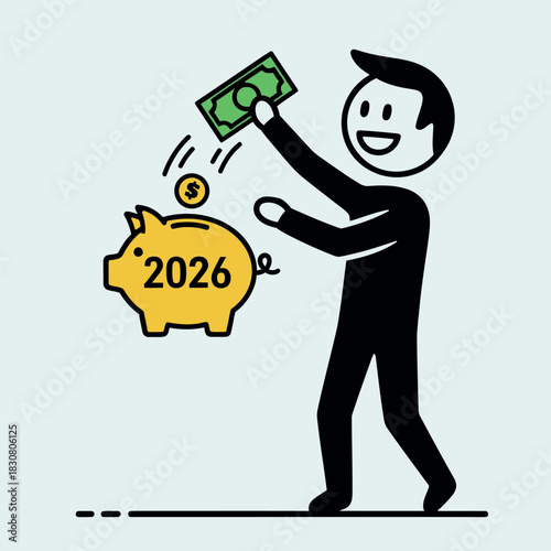 Planning for the New Year Saving Money for 2026 Goals - Financial Savings Vector Illustration