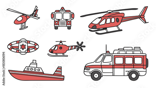 Essential Emergency Rescue Vehicles Vector Set for Safety, Public Service, and Rapid Response Design Projects