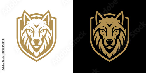 wolf dog fox shield vector logo icon 