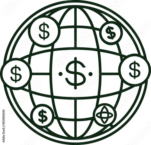 Globe with dollar signs and financial network 