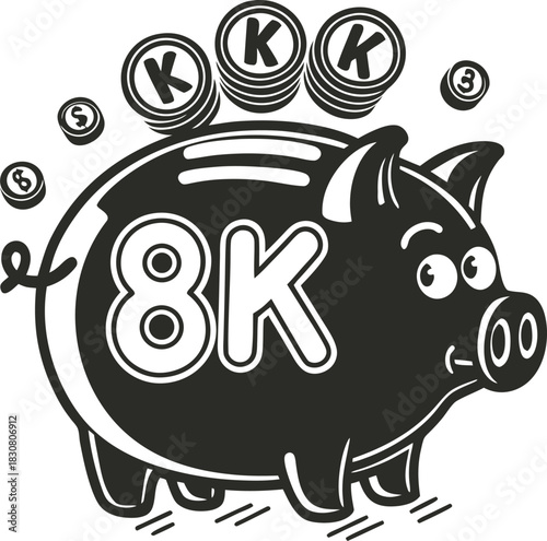 Piggy Bank with 8K and Coins 