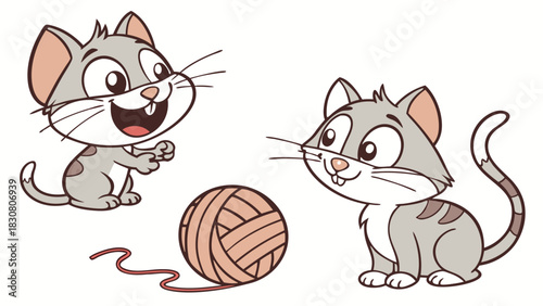 Playful Kittens Chasing Yarn Ball for Pet Care Ads, Children's Books, Cute Animal Website Design, Joyful Companionship, Whimsical Fun