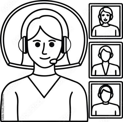 Woman with headset in video call with other participants