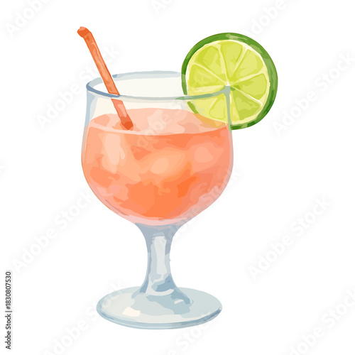 Tropical Cocktail with Lime Vector Illustration