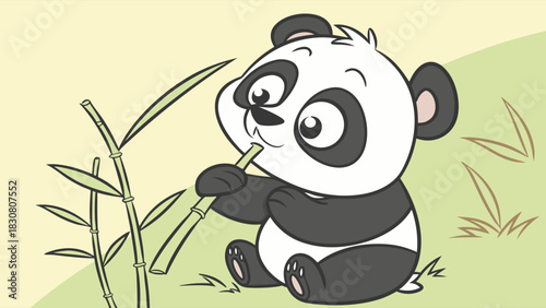 Cute Baby Panda Eating Bamboo for Wildlife Conservation, Eco Friendly Products, Children's Books, and Happy Nature Themes