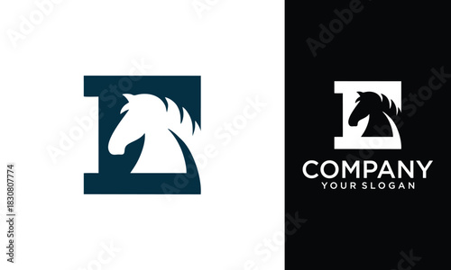Creative letter E simple with horse racing vector logo template