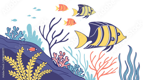 Colorful Tropical Fish Exploring Vibrant Coral Reef Underwater World for Kids Education Ocean Life and Summer Vacation Design