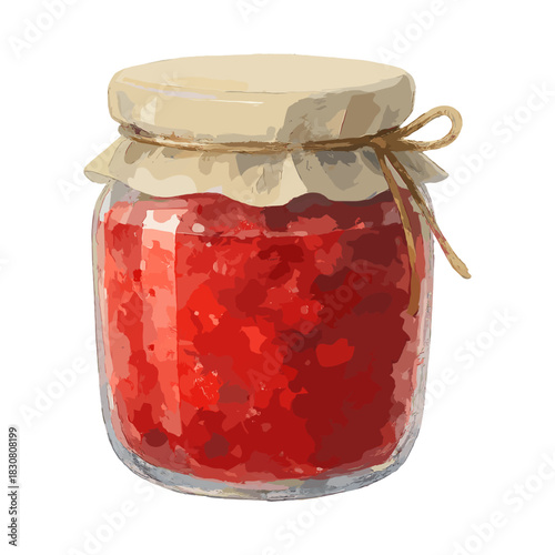 Jar of Homemade Strawberry Jam with Paper Lid and Twine Tied